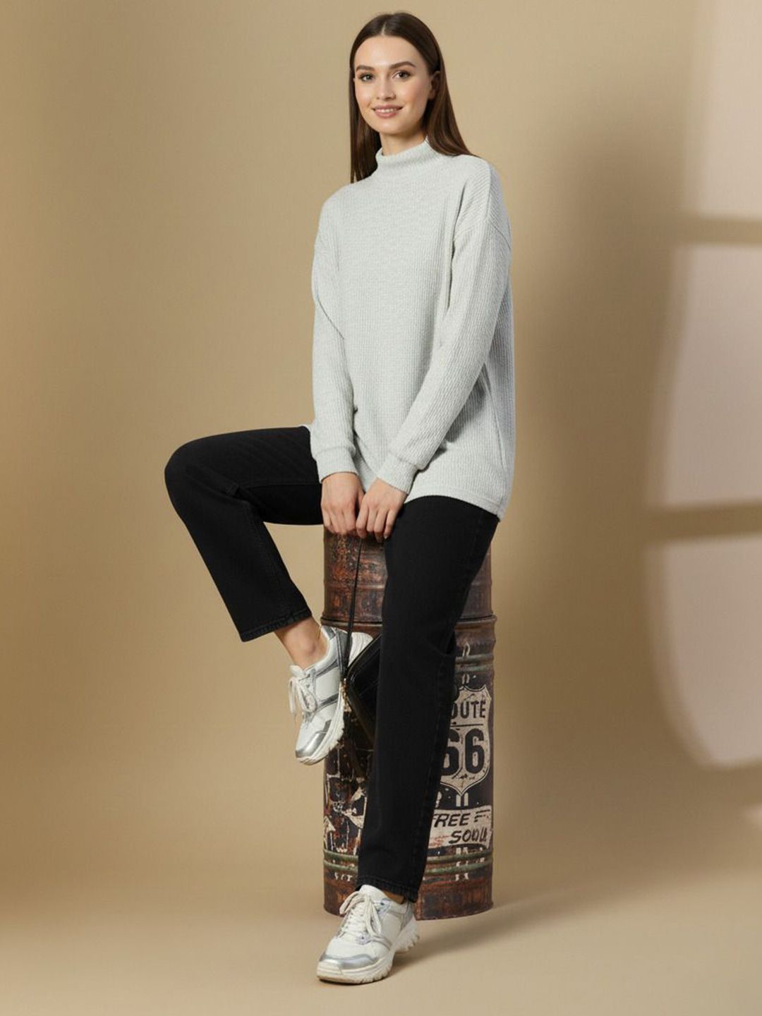 Mast & Harbour Self Design High Neck Cotton Pullover Sweatshirt-picture-31