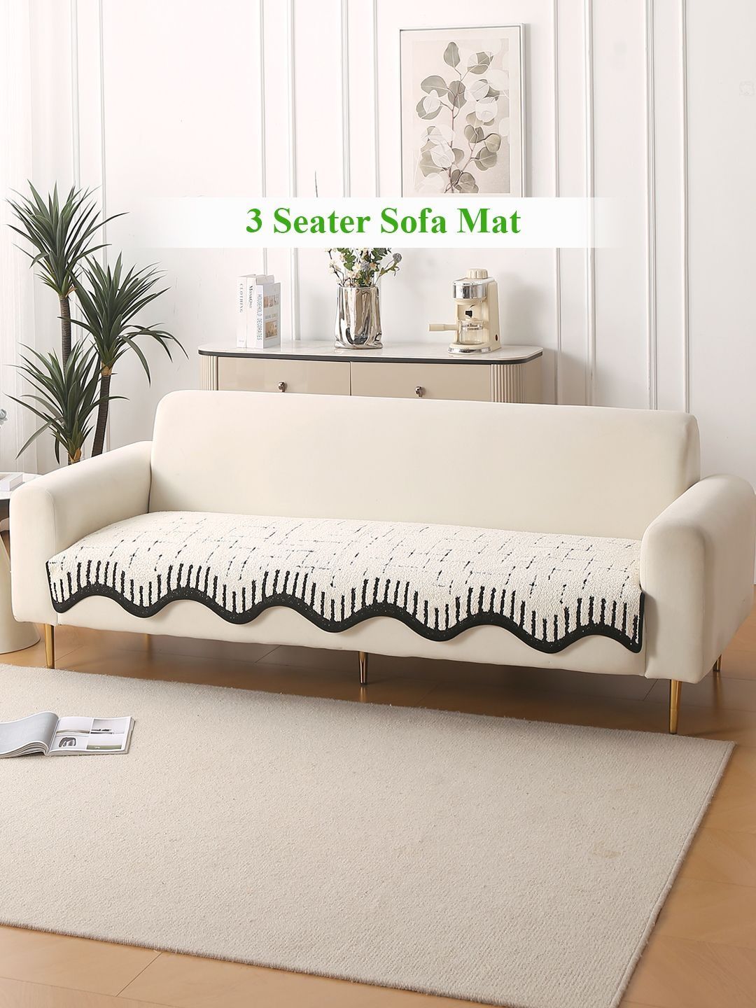 HOKIPO Off-White Premium Terrycloth Sofa Cover Mat for 3 Seater, Curve Design-image-29