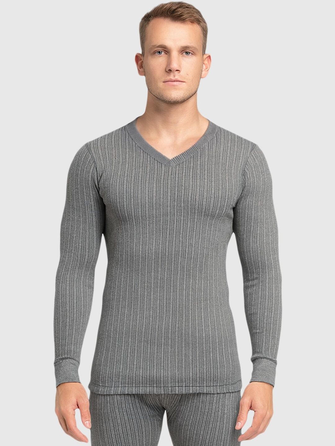 Lux Cozi Ribbed V-Neck Long Sleeves Cotton Thermal Tops-picture-30