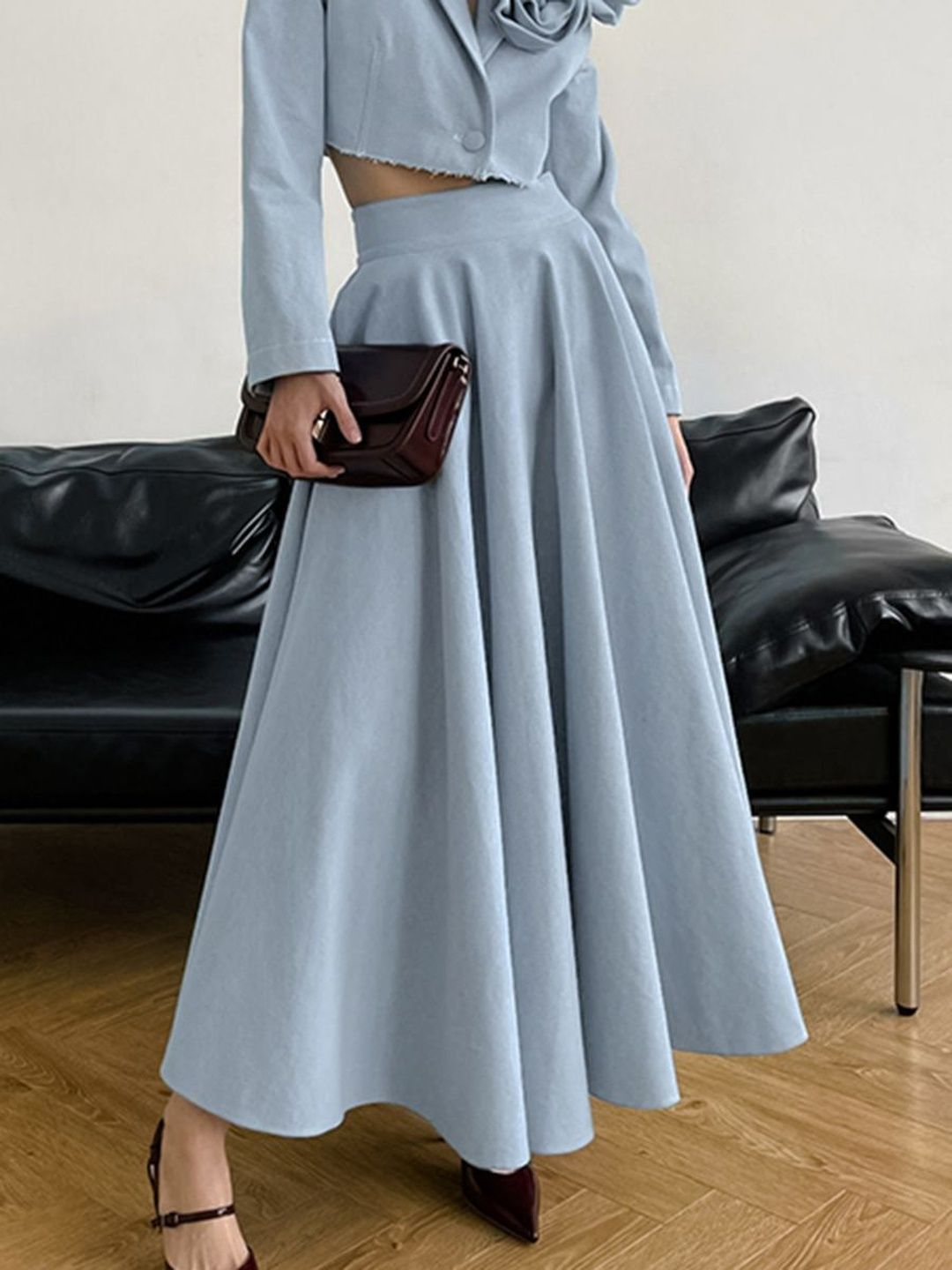 bebe Women Solid High-Rise Flared Maxi Skirt-image-27