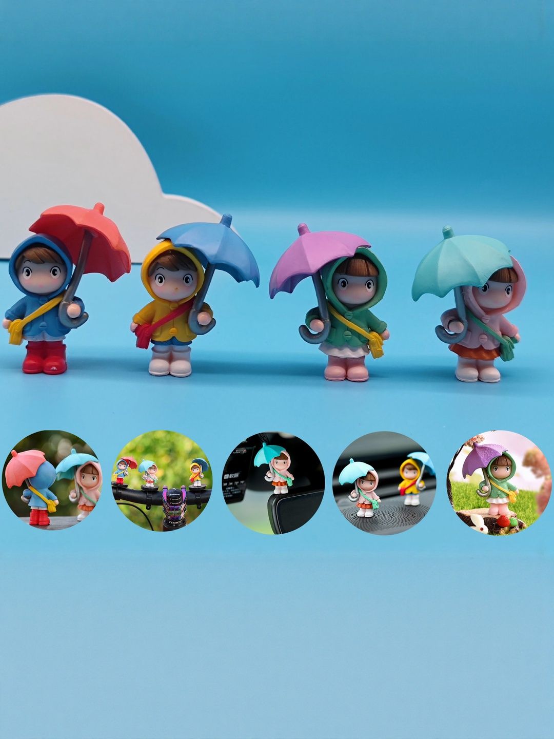 DEALSEVEN FASHION Pack Of 4 Car Dashboard Decoration Cute Umbrella-picture-2