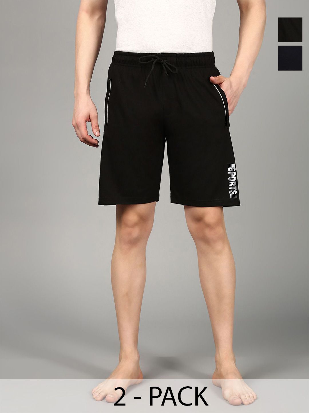 The Roadster Lifestyle Co Men Pack Of 2 Cotton Sinker Mid-Rise Lounge Shorts-picture-12