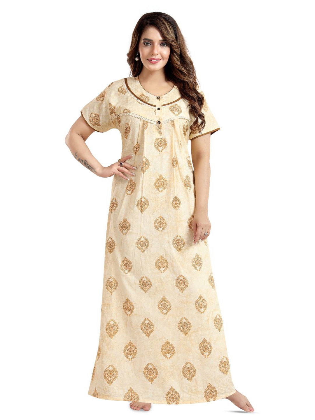 TRUNDZ Women Pure Cotton Printed Maxi Nightdress-picture-26