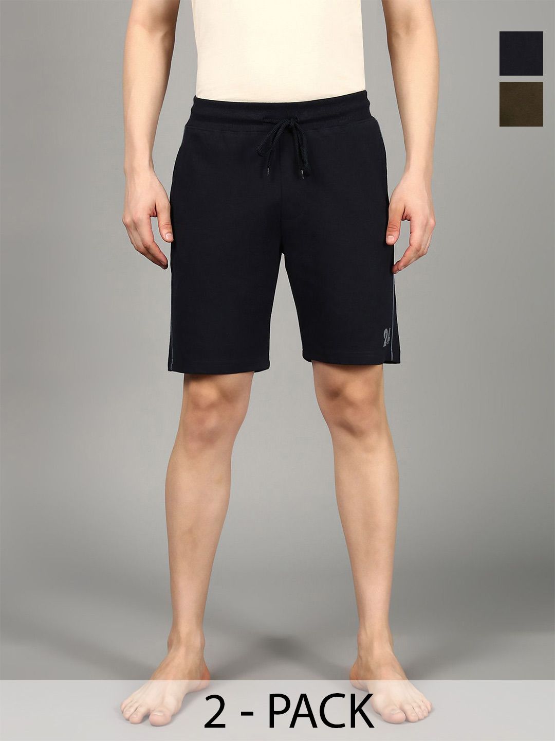 The Roadster Lifestyle Co Men Pack Of 2 Regular Fit Mid-Rise Casual Sinker Lounge Shorts-picture-48
