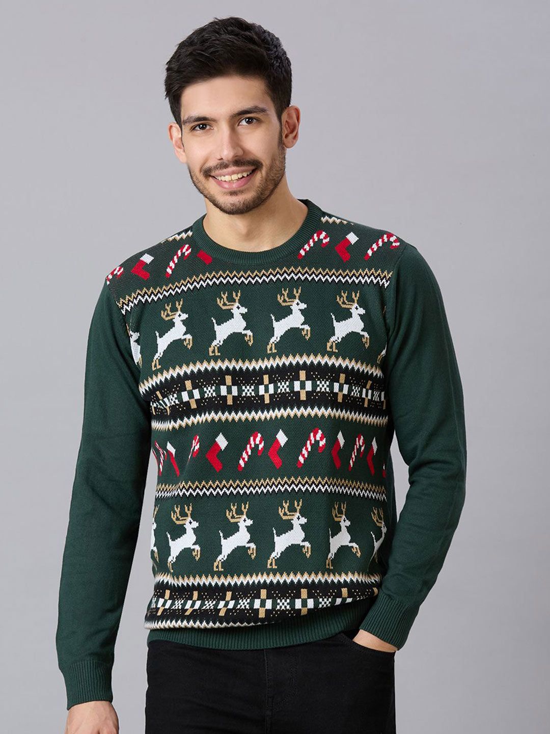 Style Quotient Argyle Printed Round Neck Cotton Pullover-picture-35