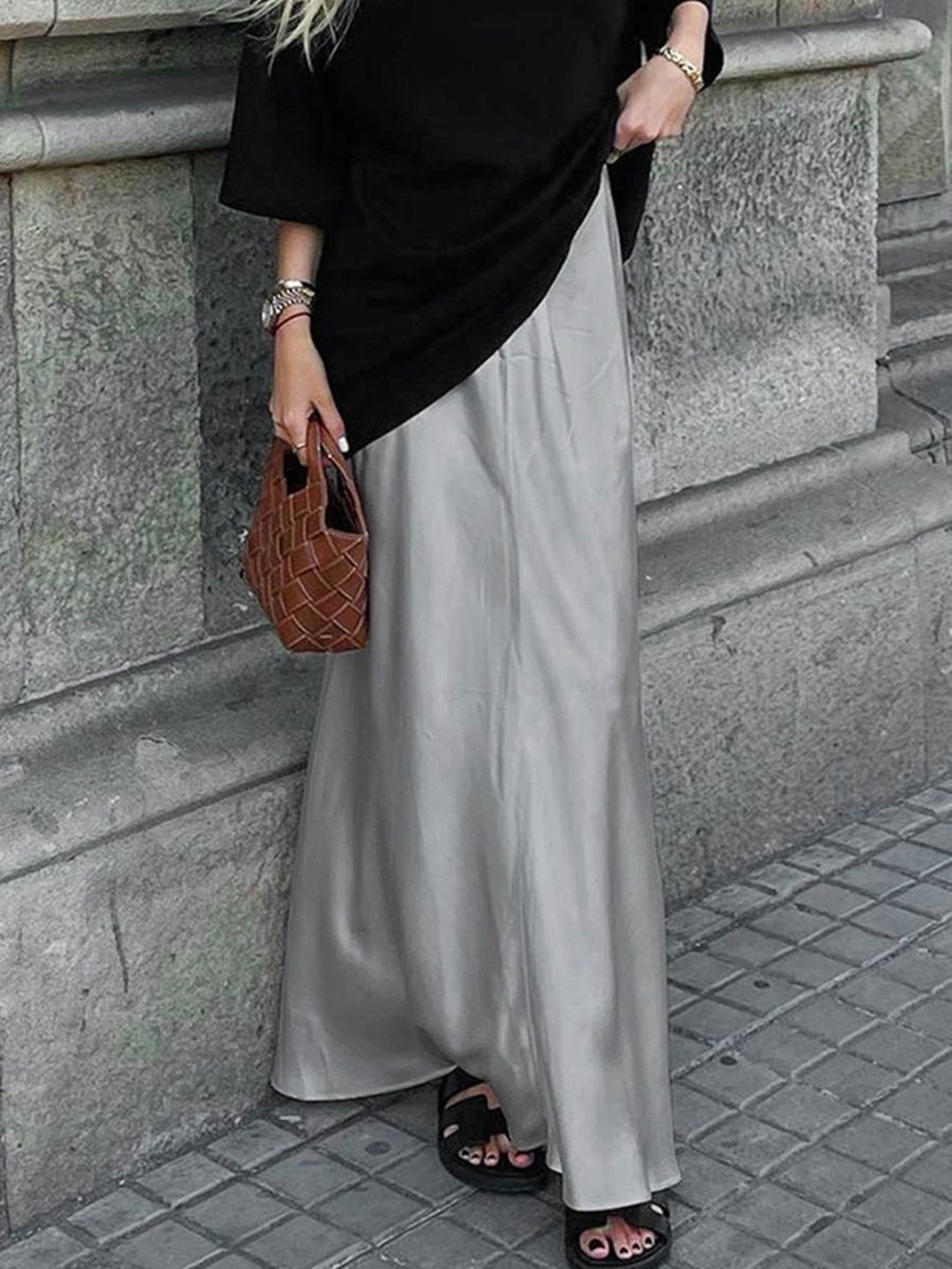 bebe Women Solid Slip-On High-Rise Straight Maxi Skirt-picture-18