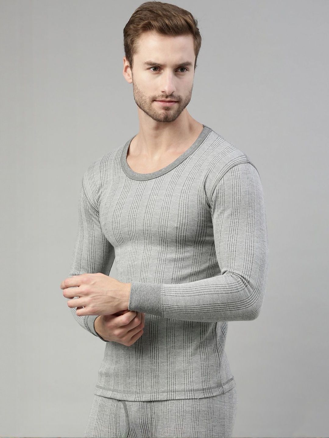 DIXCY SCOTT Men Ribbed Round Neck Thermal Tops-image-34