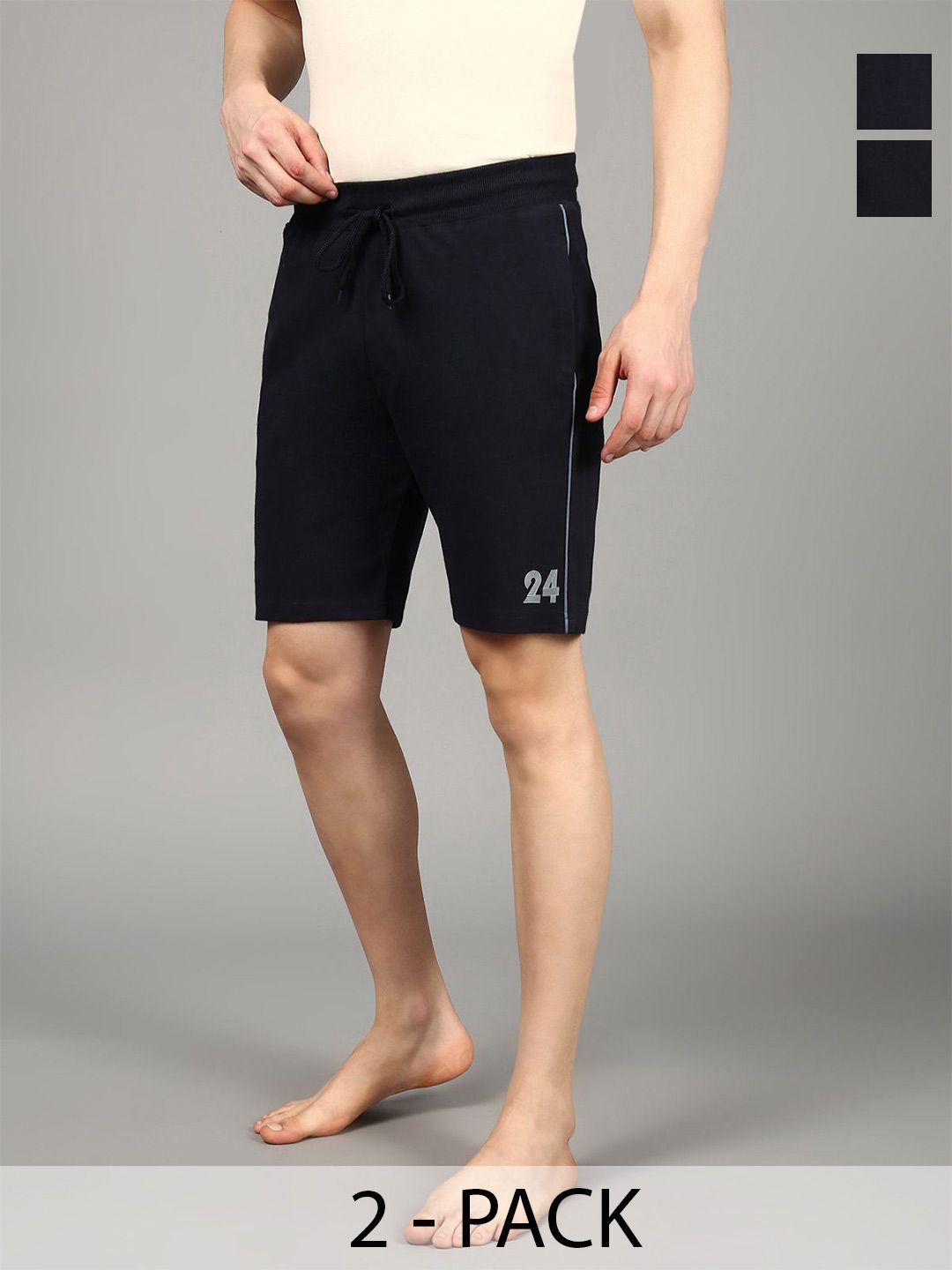 The Roadster Lifestyle Co Men Pack Of 2 Regular Fit Mid Rise Lounge Shorts-picture-15