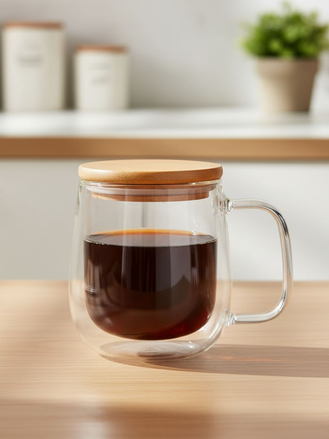 TASKHOUSE Solid Glass Transparent Cups with Wooden Lid-image-5