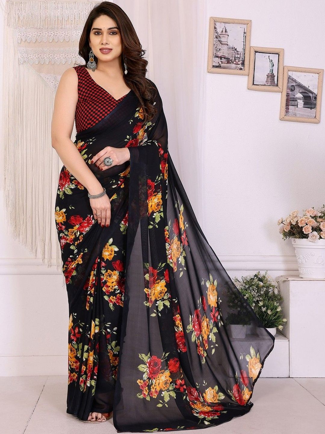 priyashi Floral Poly Georgette Designer Bhagalpuri Saree-picture-31