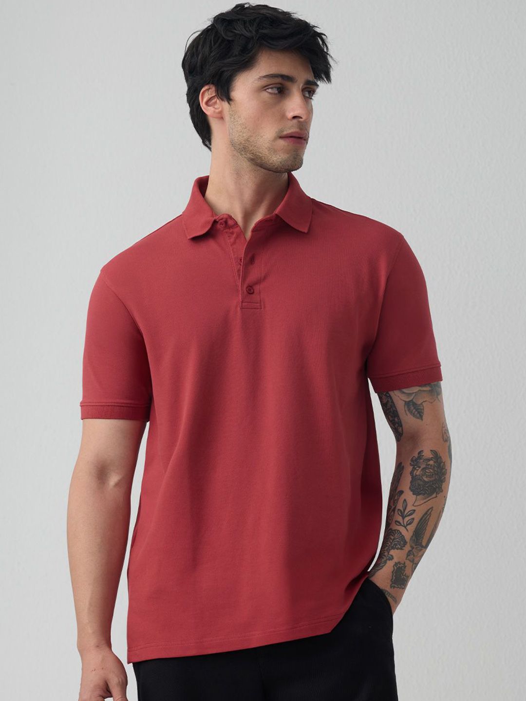 The Souled Store Men Regular Fit Solid Red Polos