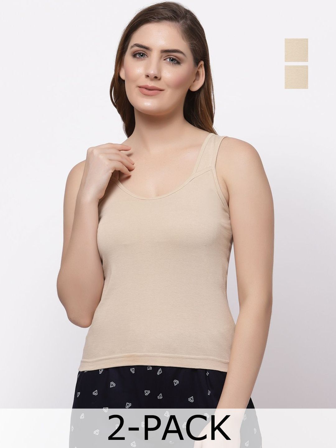 Floret Pack Of 2 Women Pure Cotton Round Neck Sleeveless Camisoles-picture-39