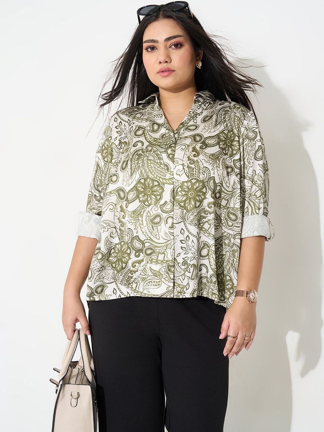 Honey Curvytude by Pantaloons Print Roll-Up Sleeves Ethnic Top-picture-11