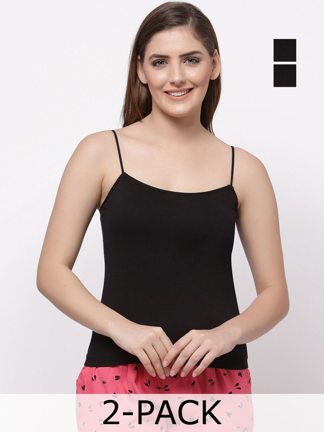 Floret Pack Of 2 Shoulder Straps Sleeveless Pure Cotton Camisole-picture-24