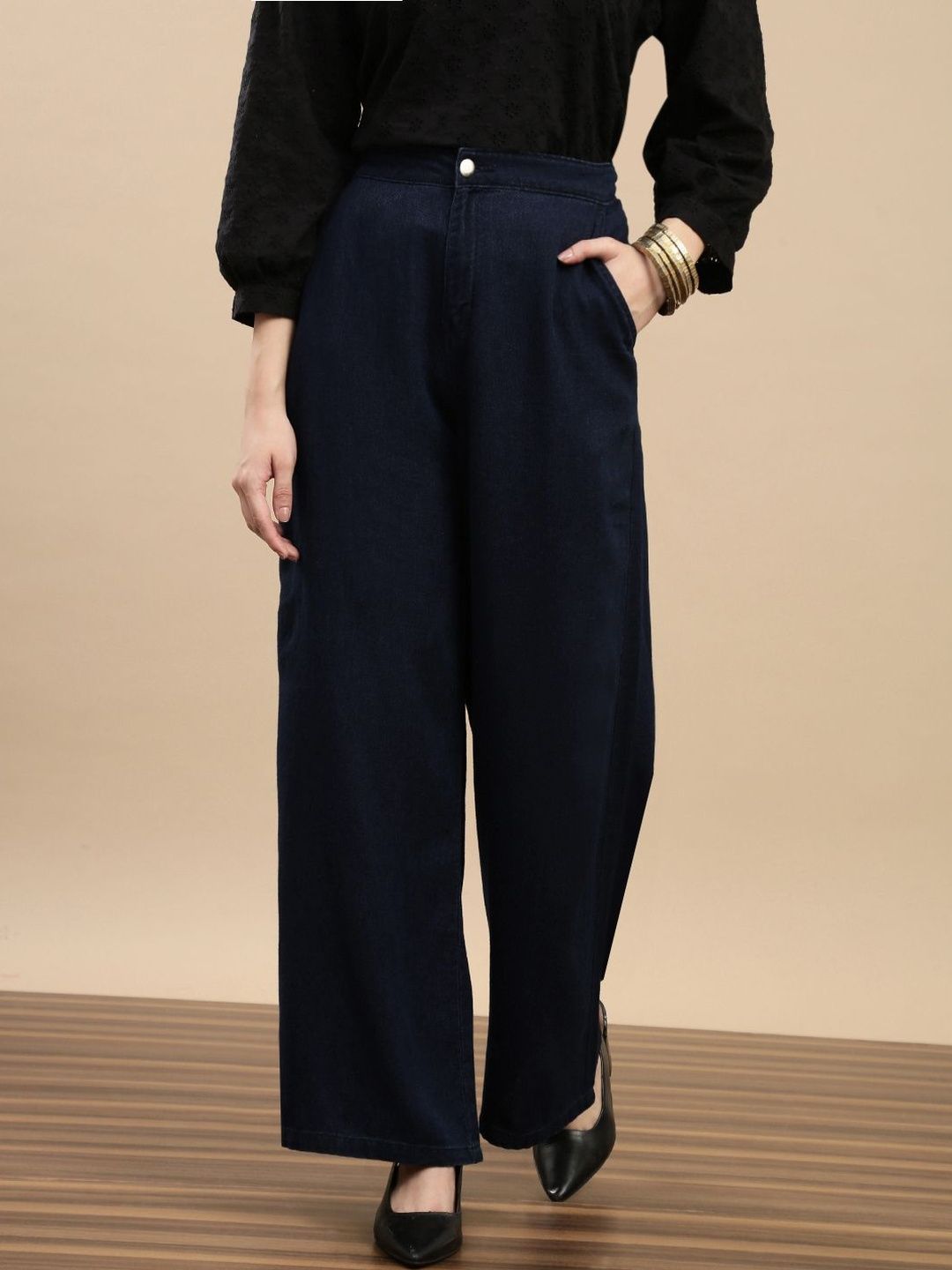 De Moza Women Wide Leg Mid-Rise Casual Trousers-picture-17