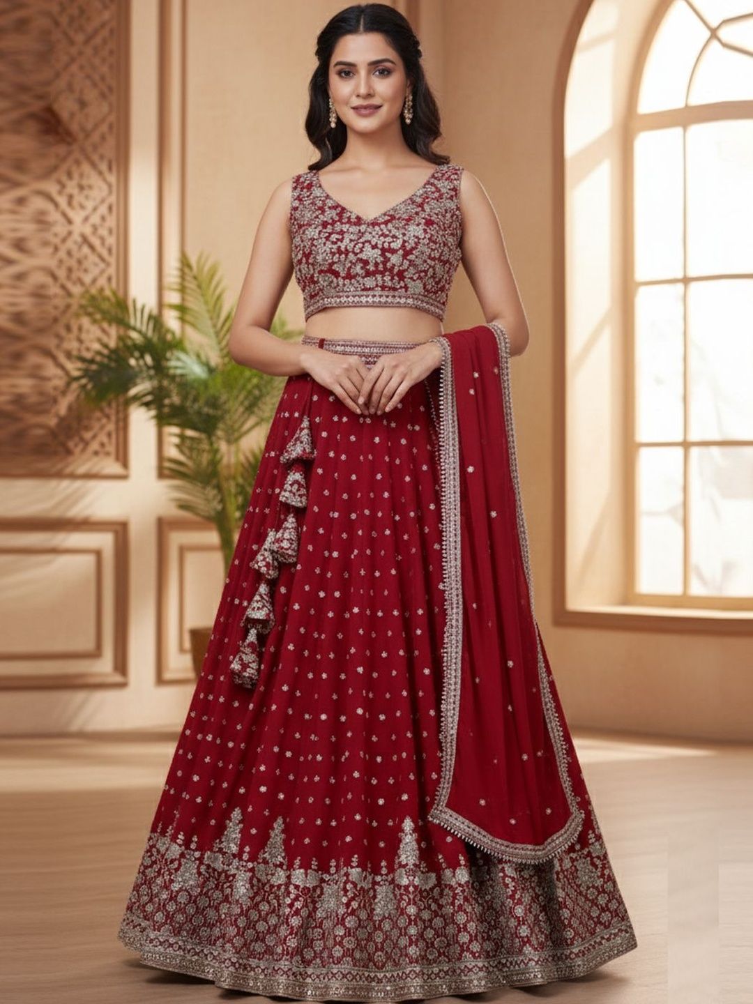 TIKODI Women Embroidered Sequinned Semi-Stitched Lehenga Choli