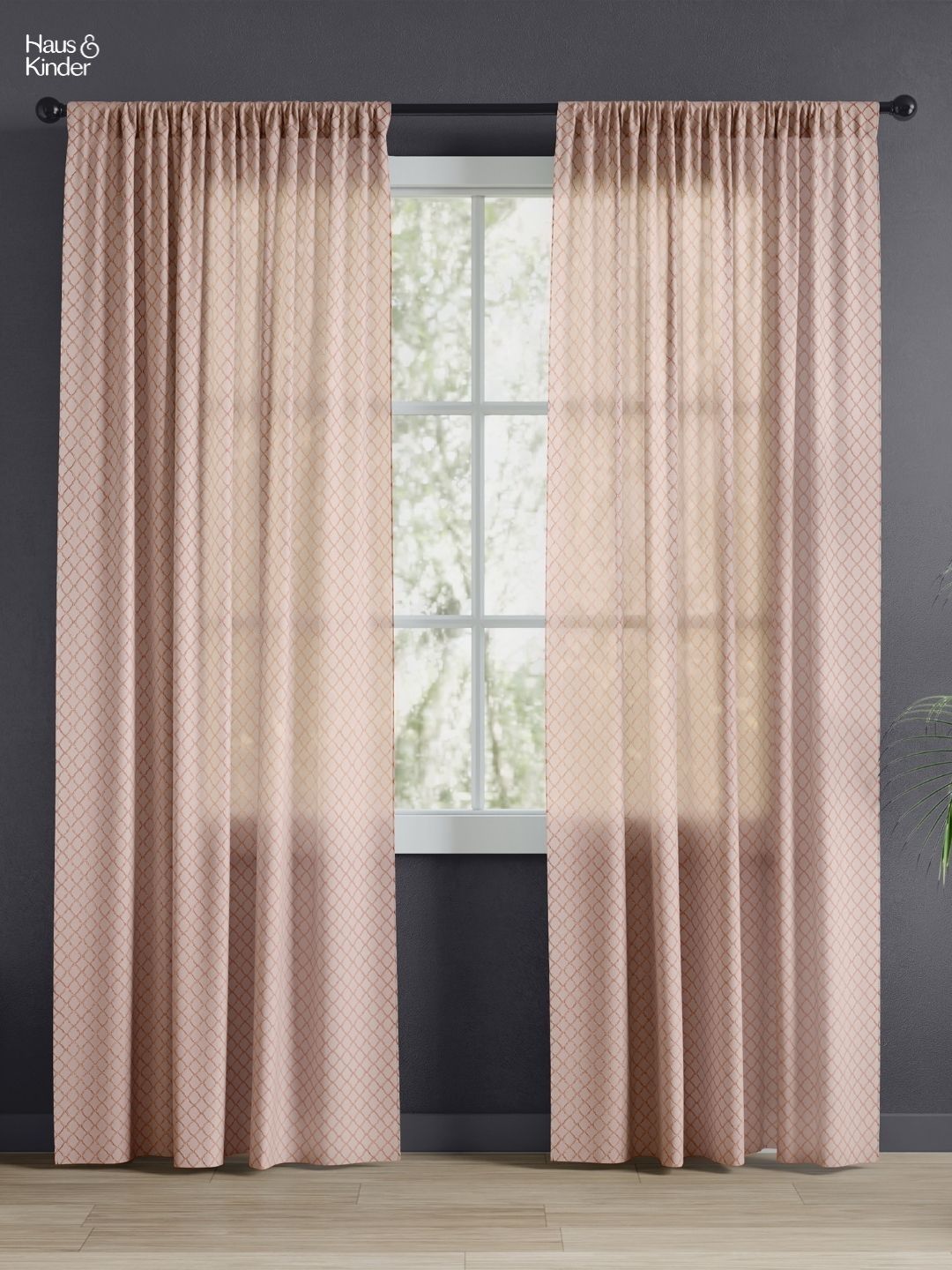 haus & kinder Pink 2 Pieces Printed Jacquard Sheer Door Curtains-picture-11