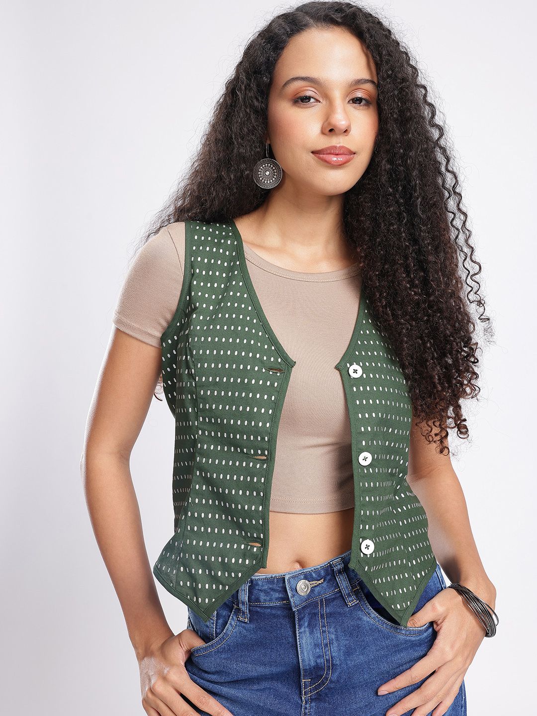 fusion by glitchez Geometric Printed V-Neck Waistcoat