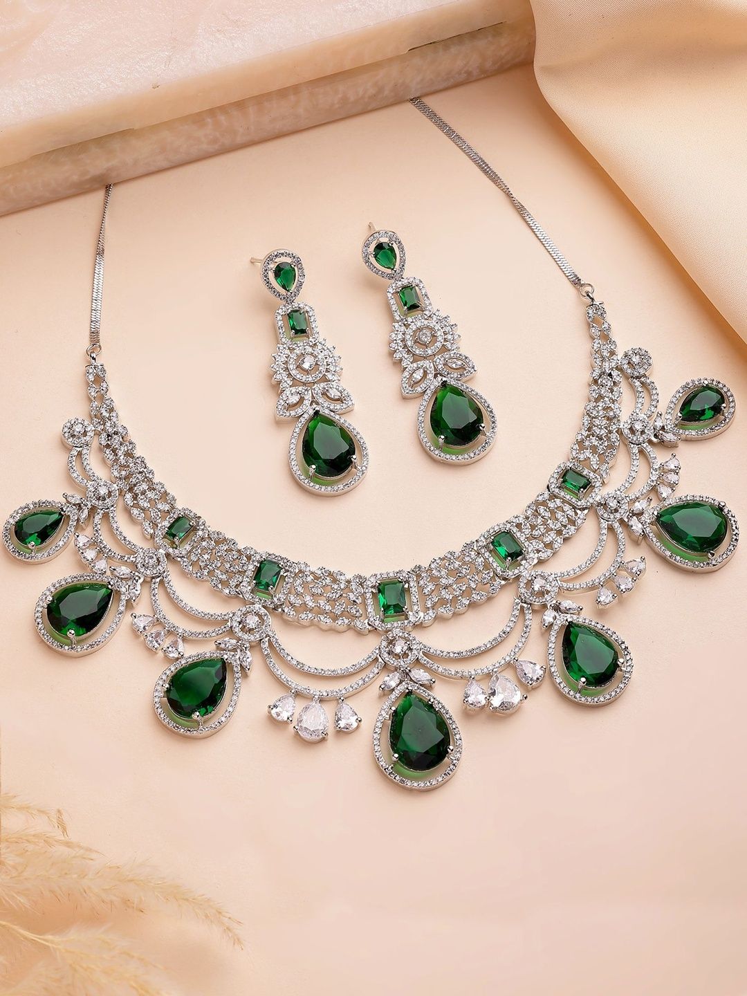 KARATCART Silver-Plated American Diamond Stones-Studded Jewellery Set-picture-14