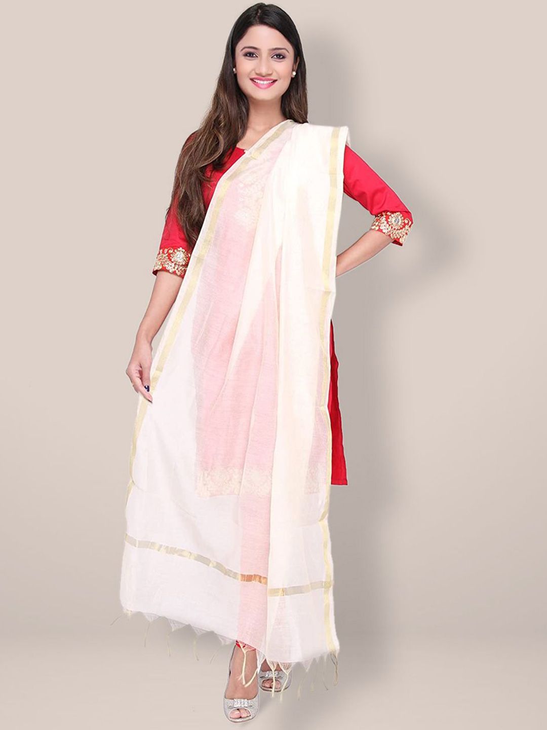 Dupatta Bazaar Tasselled Border Silk Dupatta With Zari-picture-20