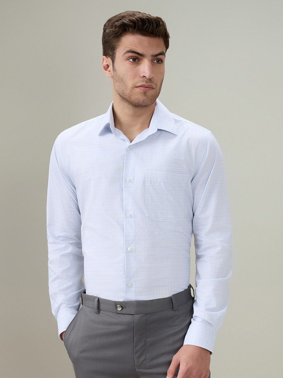Raymond Men Contemporary Classic Fit Micro Checked Cotton Formal Shirt-picture-10