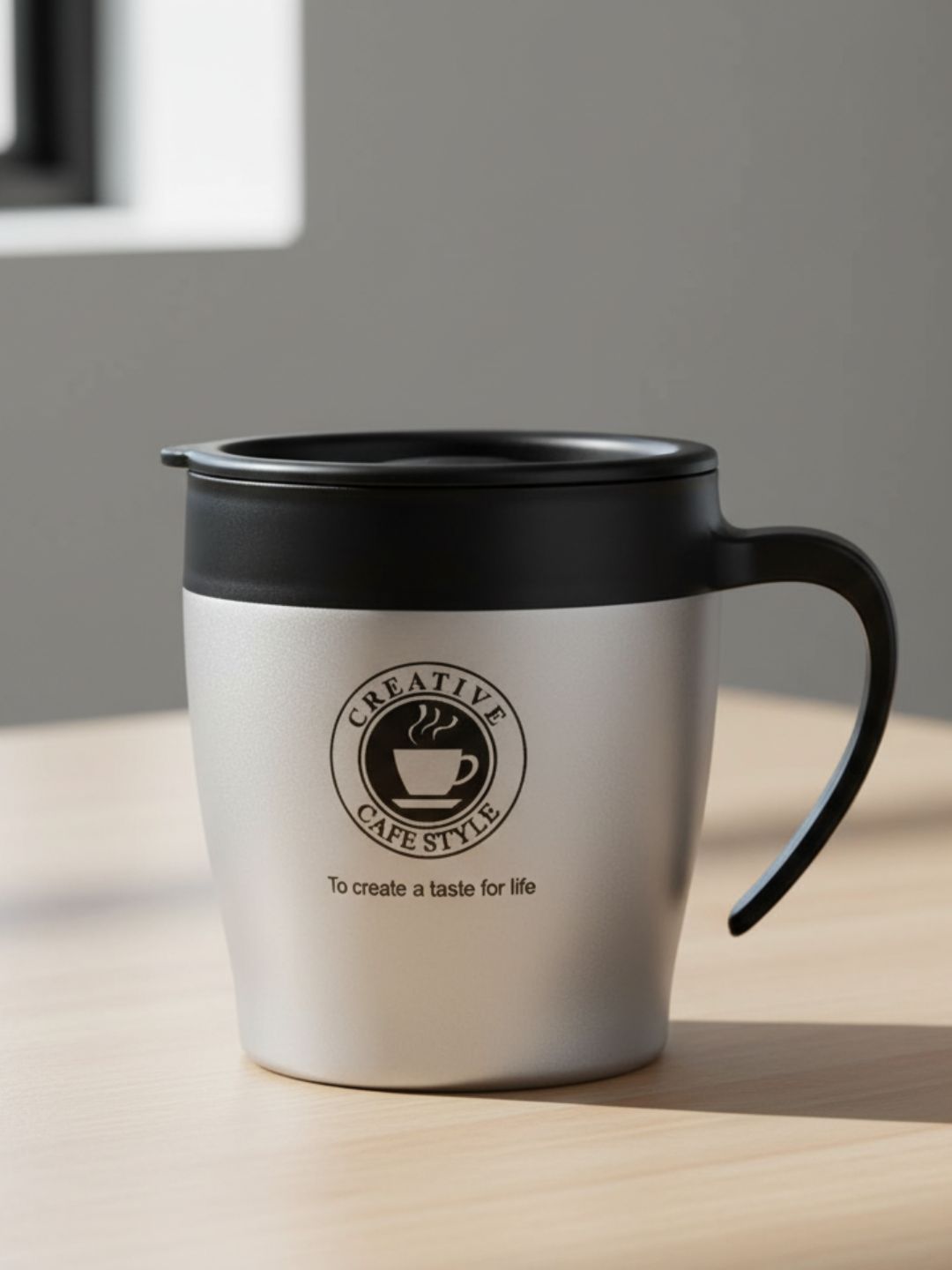 TASKHOUSE Grey & Black Printed Stainless Steel Glossy Cup-330 ml-picture-41