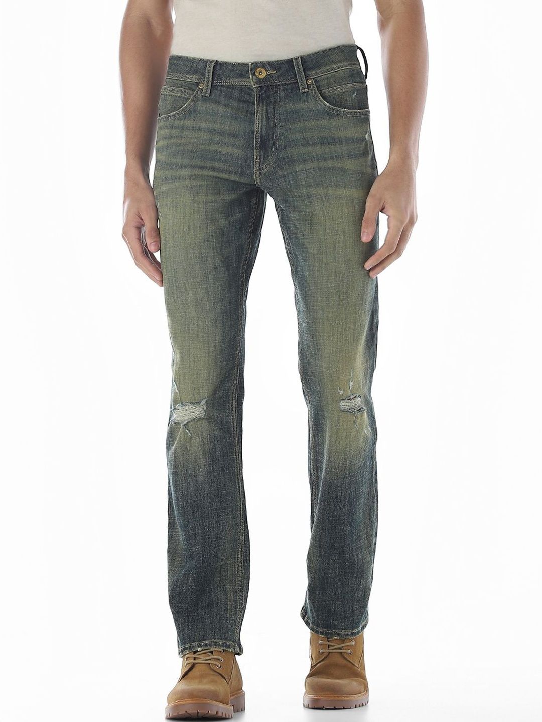 Jack & Jones Men Regular Fit Low-Rise Mildly Distressed Heavy Fade Stretchable Jeans