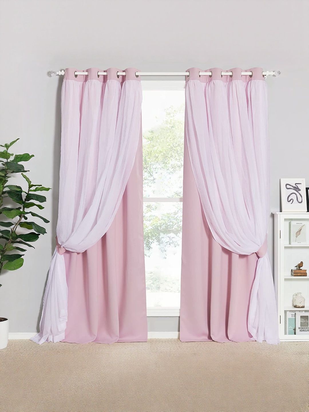BFAM Pink Set of 2 Floral Black Out Door Curtain-picture-19