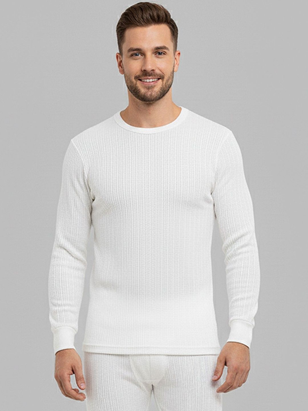 Lux Cozi Ribbed Round Neck Long Sleeves Cotton Thermal Tops-image-26