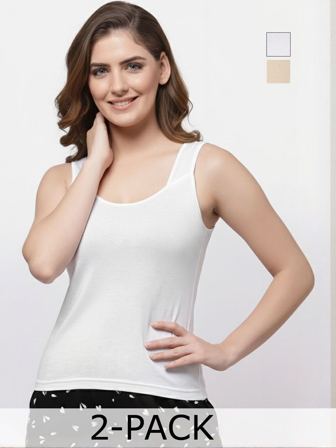 Floret Pack Of 2 Round Neck Pure Cotton Camisole-image-31