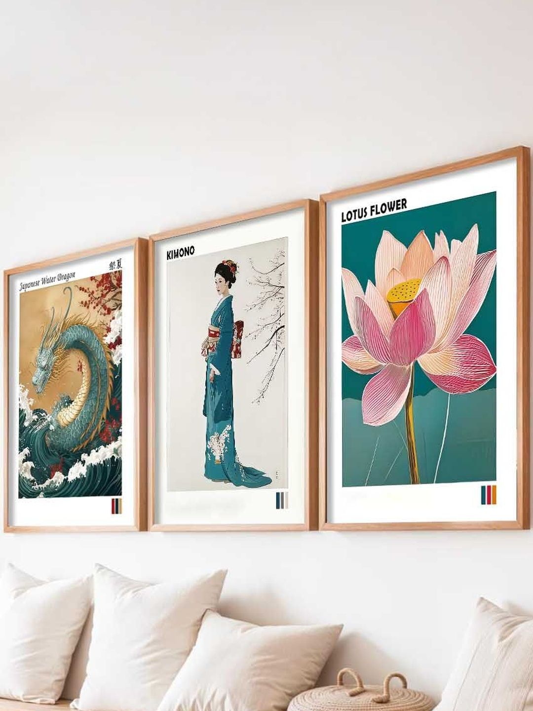 Kotart White & Pink 3 Pieces Japanese Art Wooden Rectangle Wall Arts-picture-15