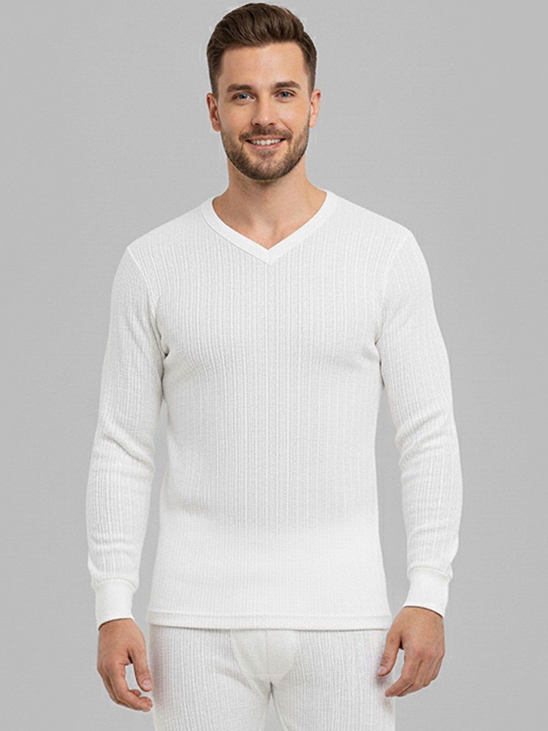 Lux Cozi Ribbed V-Neck Long Sleeves Cotton Thermal Tops-image-24