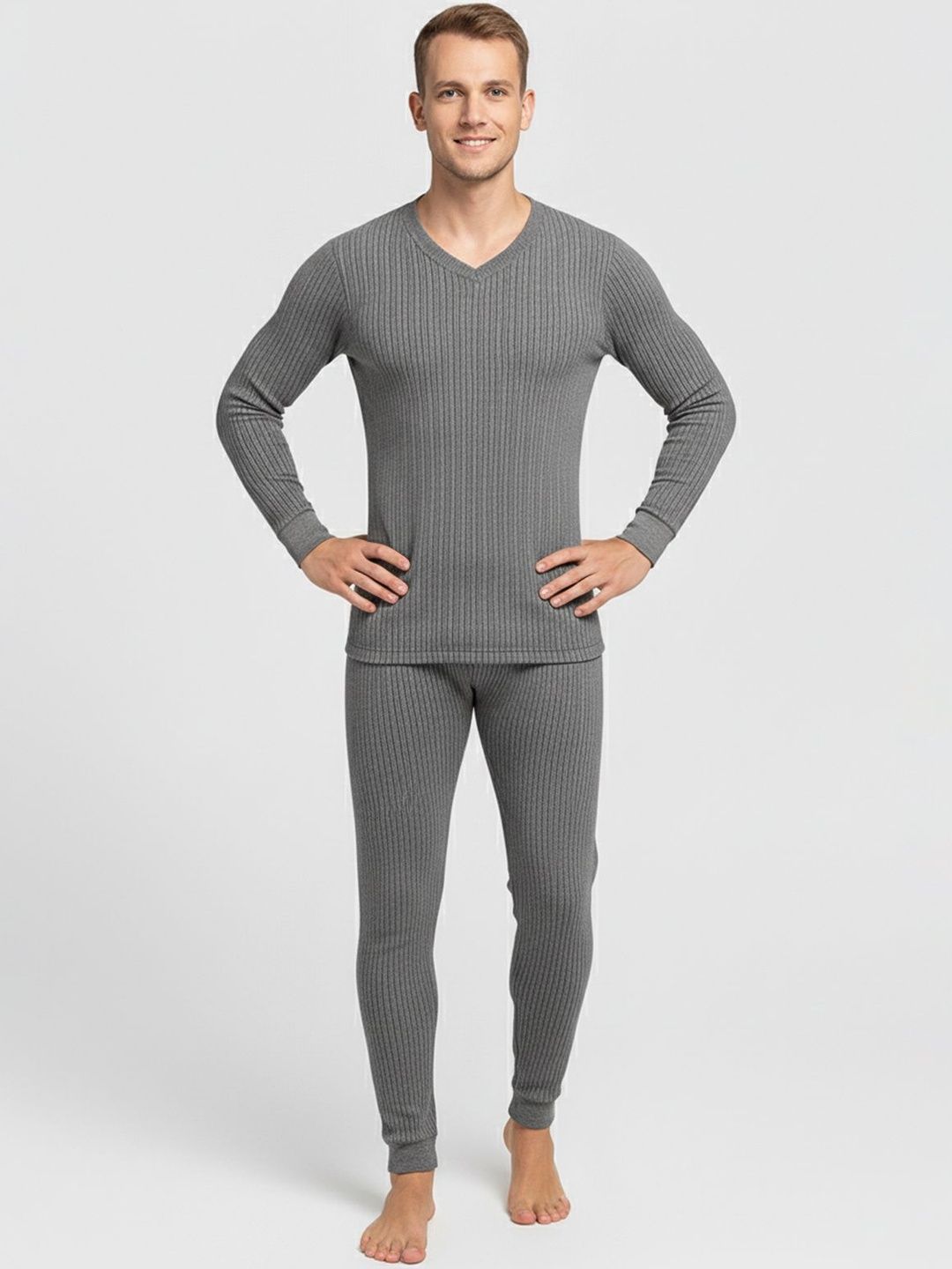 Lux Cozi Men Ribbed V-Neck Long Sleeves Thermal Tops-picture-26
