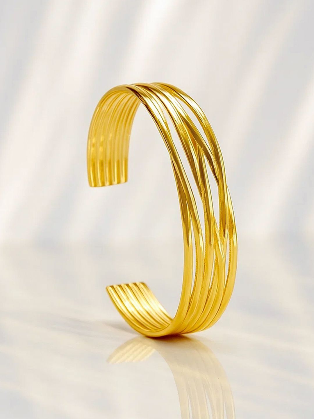 Rubans Voguish Stainless Steel 18K Gold-Plated Anti Tarnish Cuff Bracelet-picture-12
