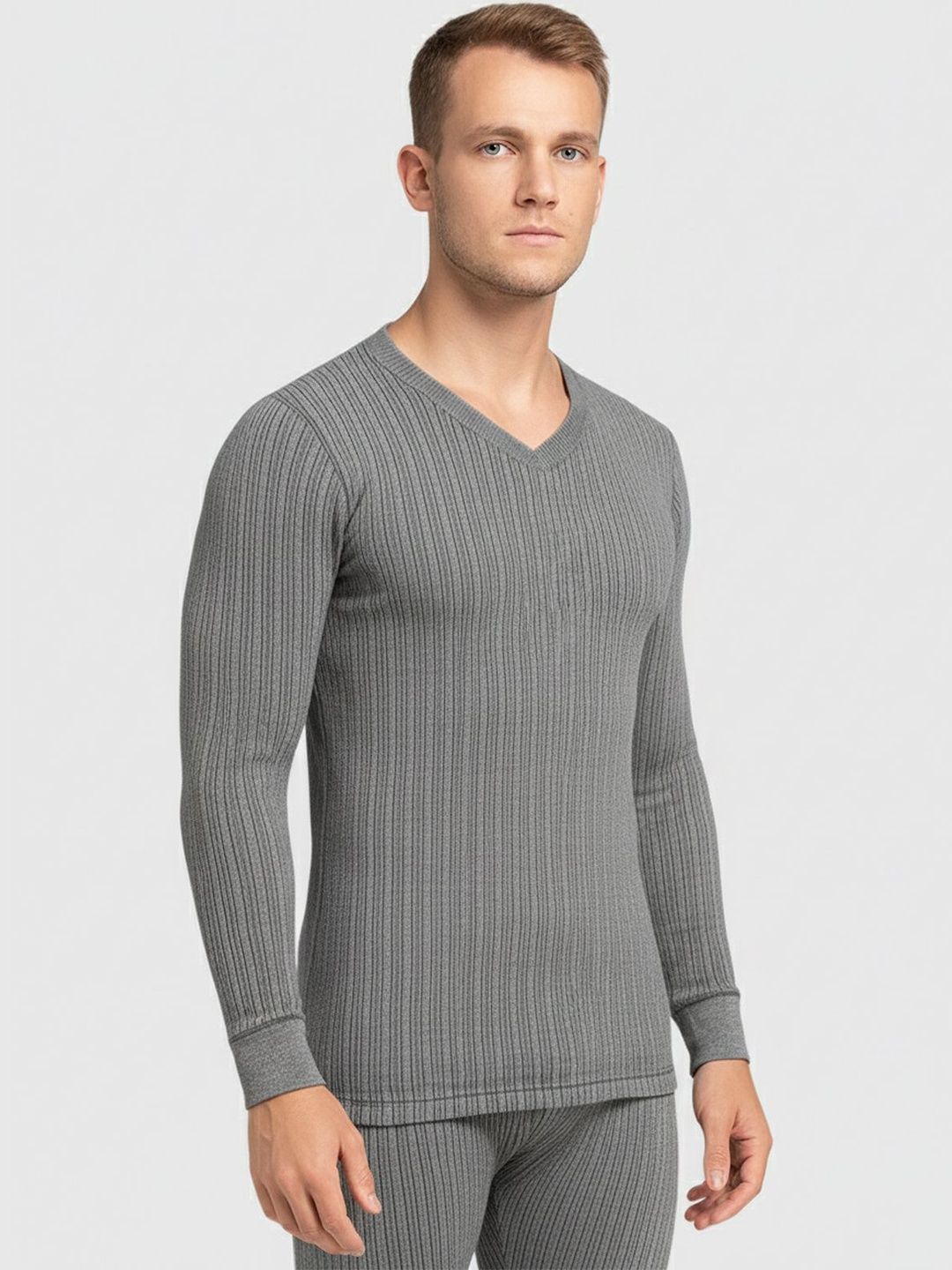 Lux Cozi Ribbed V-Neck Long Sleeves Cotton Thermal Tops-picture-40