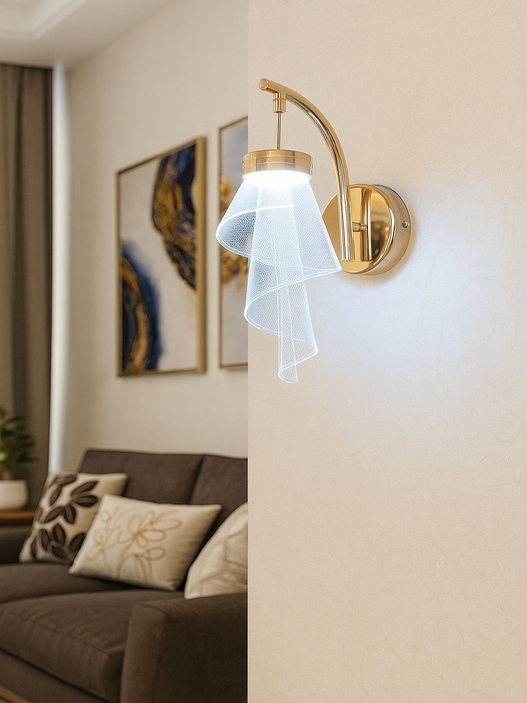 POWERLAM Gold-Toned Textured Abstract Shaped LED Wall Lamp-picture-32