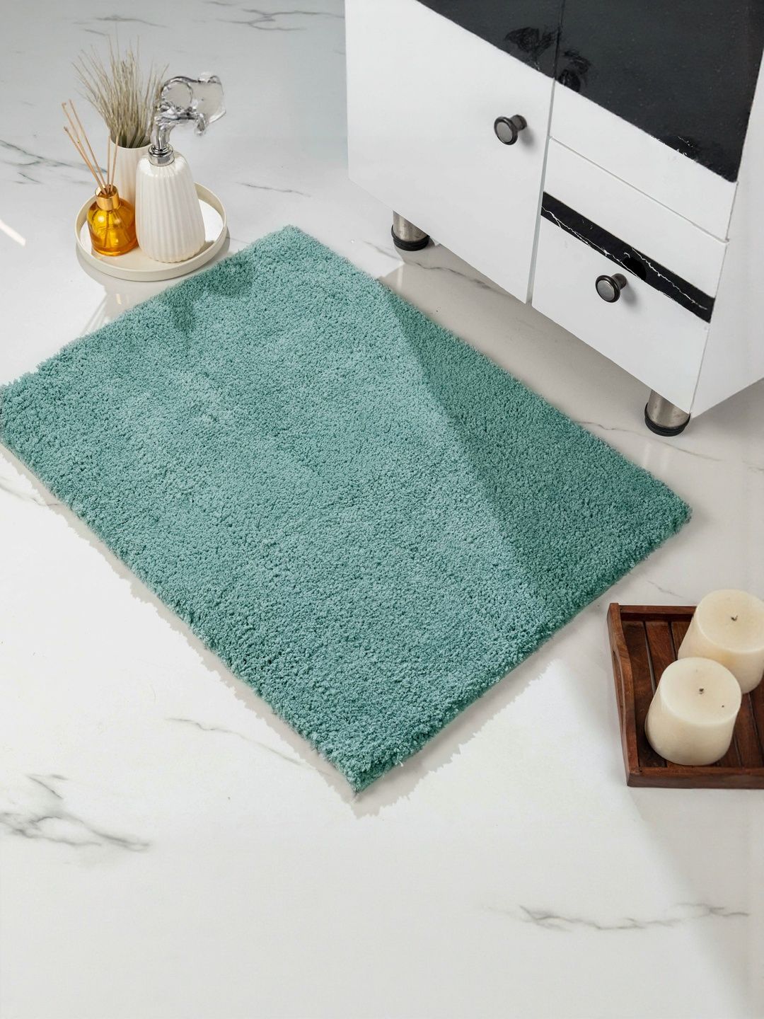 Saral Home Gia Green Non Slip Thick Fluffy Soft Microfiber 2050-GSM Bath Rug-image-47