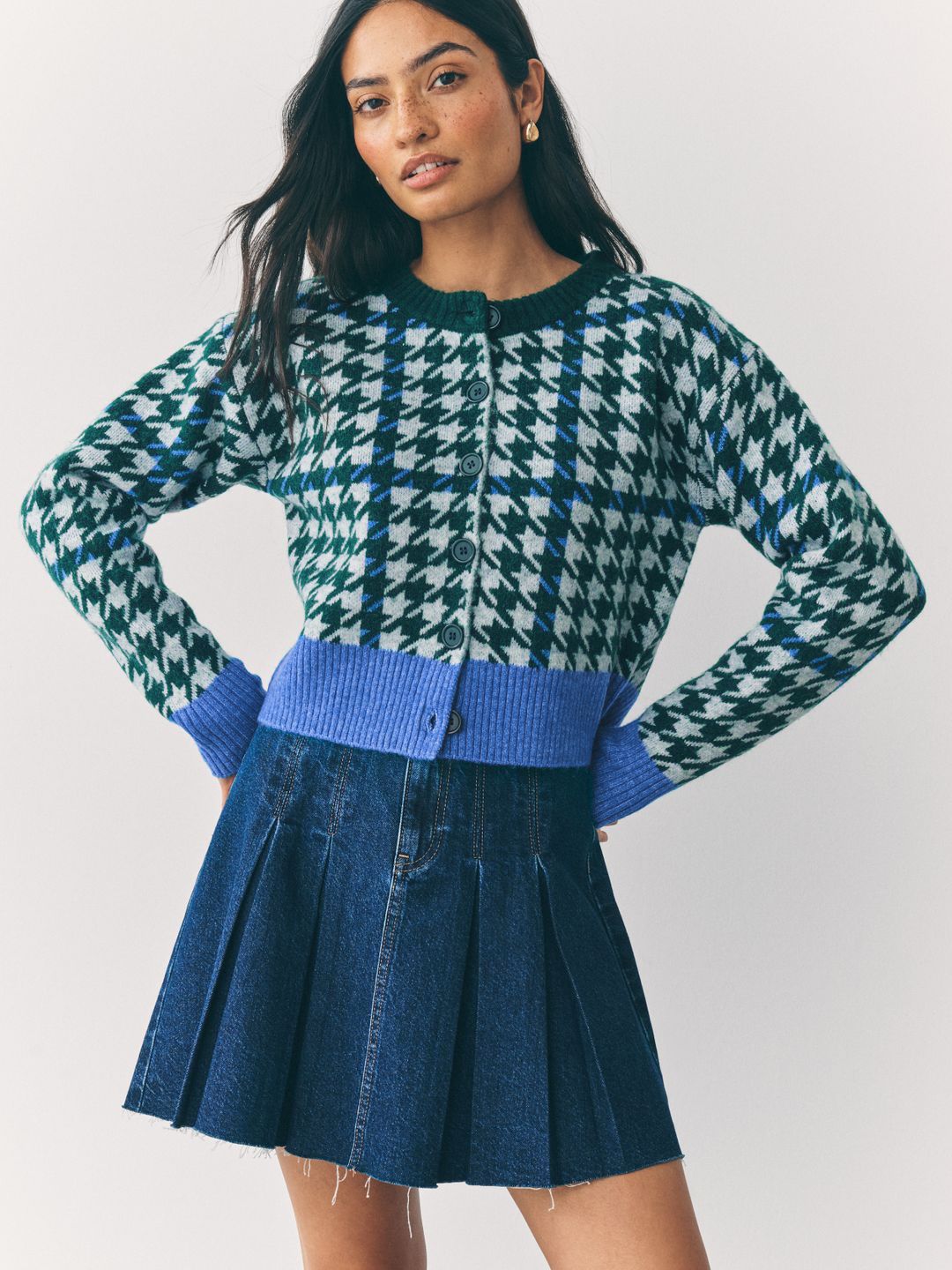 NEXT Women Houndstooth Self Design Cardigan-picture-28