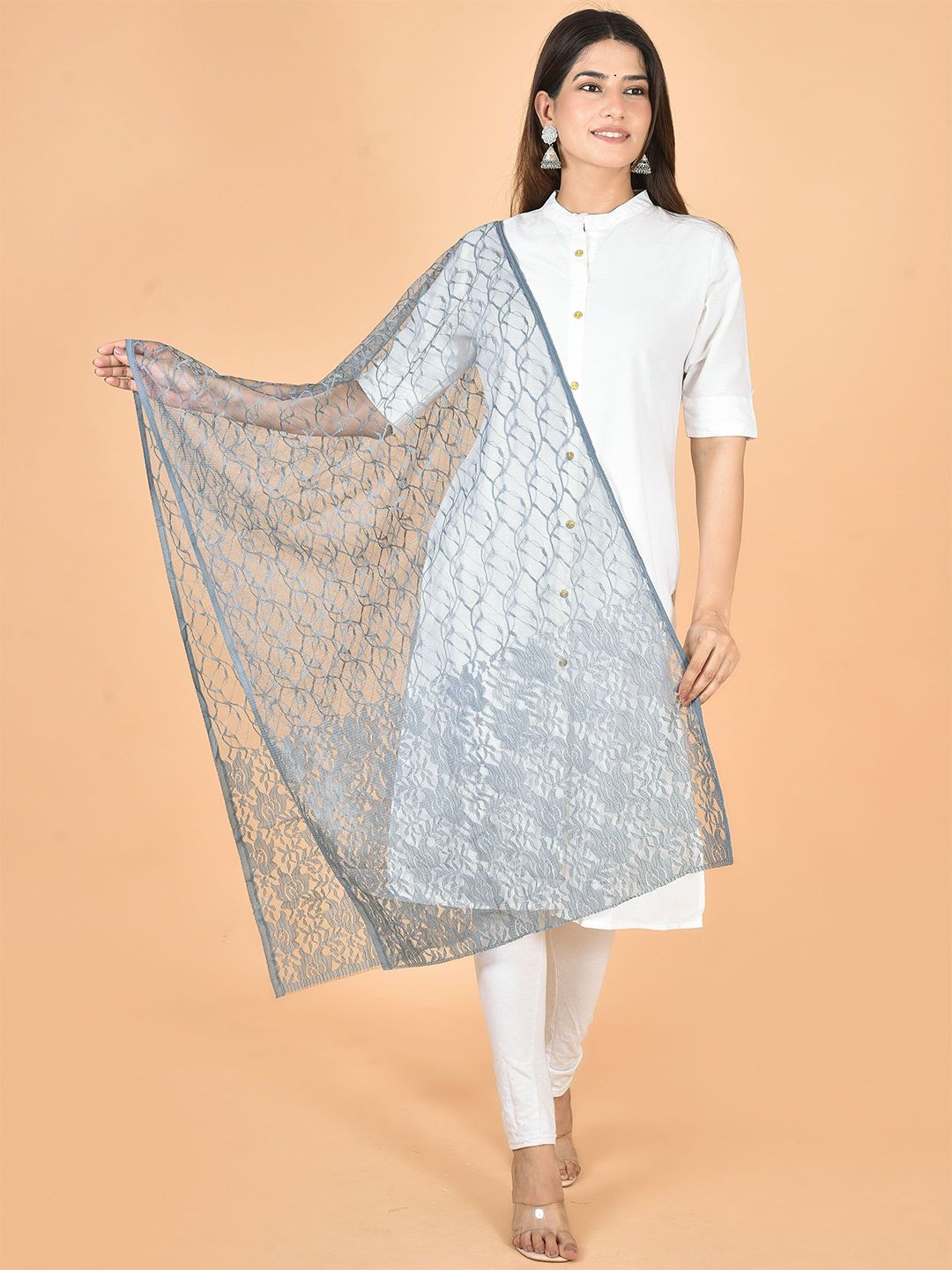 Nakoda Creation Floral Woven Design Net Dupatta-picture-12