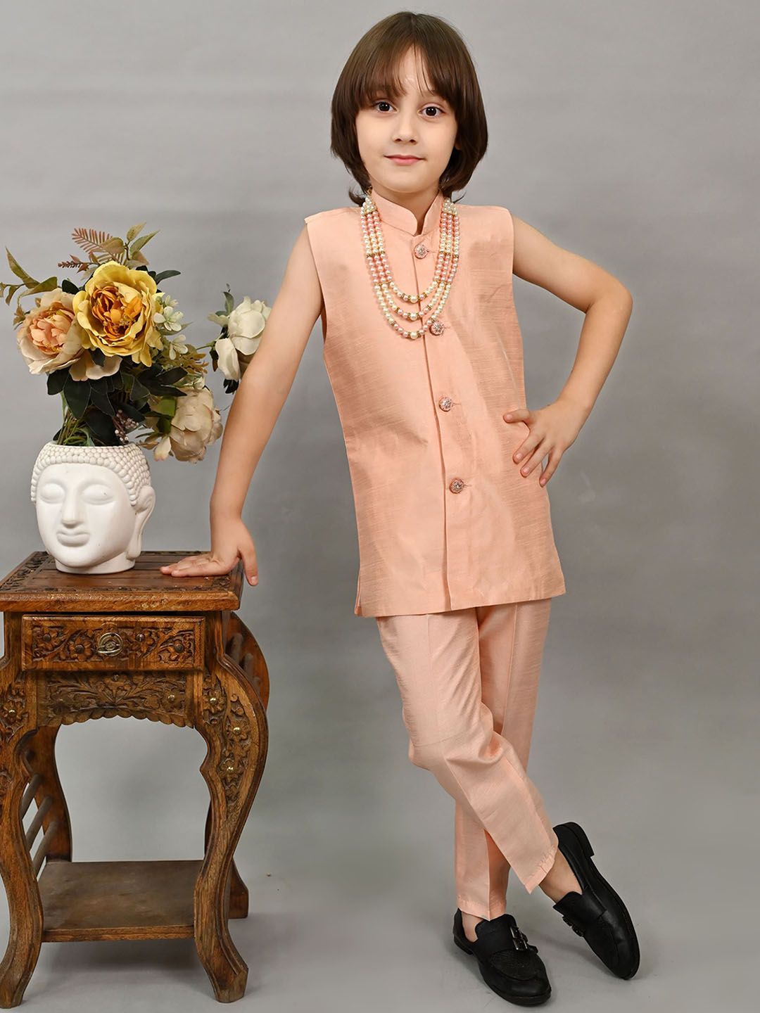 BT DEZINES Boys Embroidered Silk Mandarin Collar Neck Sherwani Set-picture-36