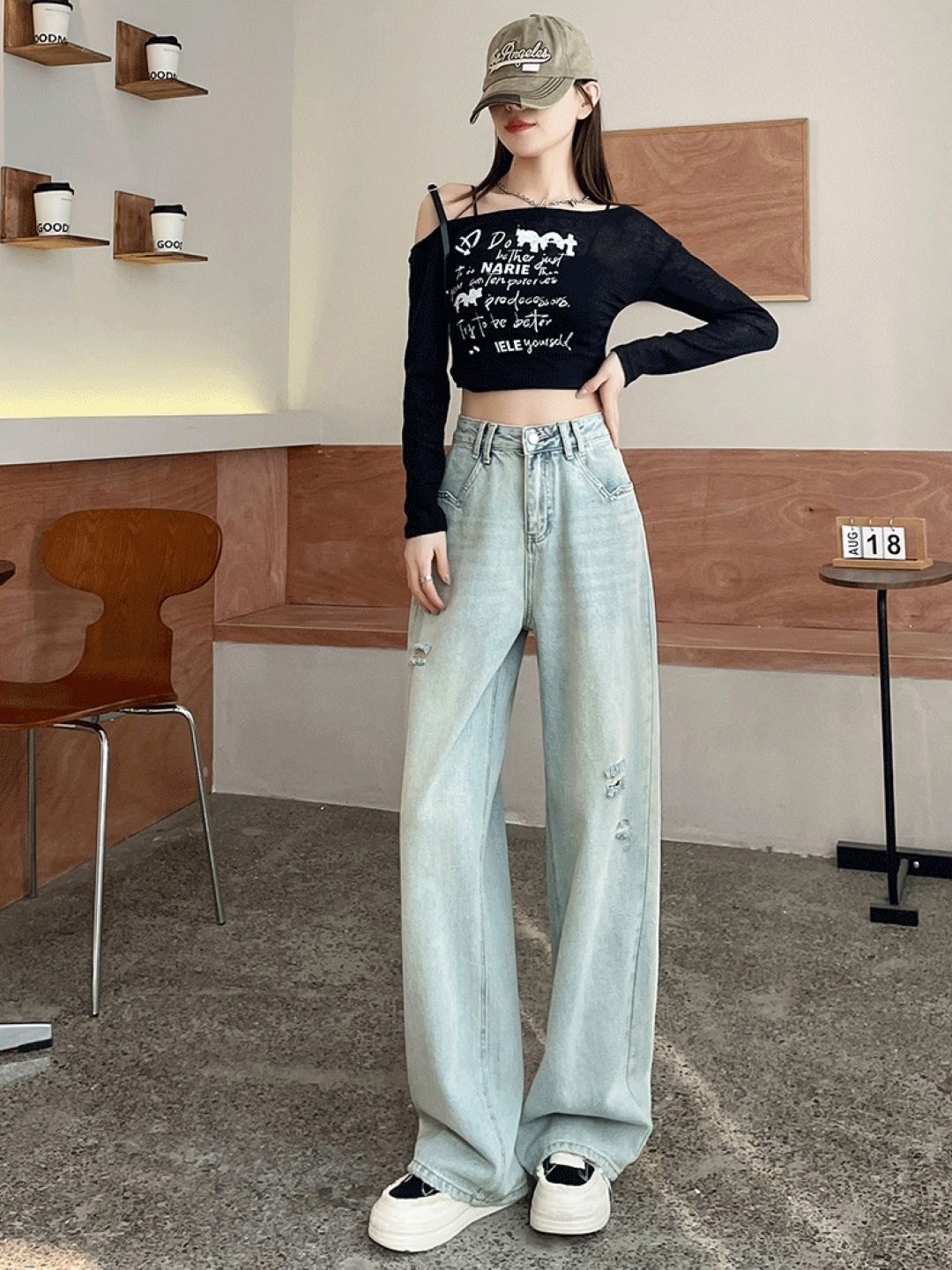 StyleCast Women Regular Fit High-Rise Light Fade Low Distress Cotton Jeans-picture-15