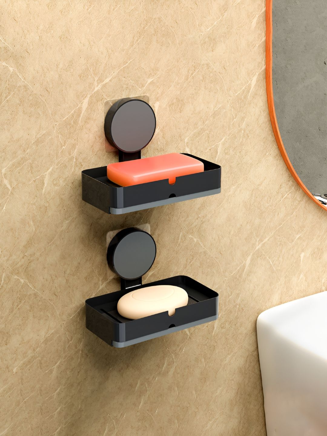 Aura Black 2 Pieces Self-Adhesive Soap Holder-picture-57