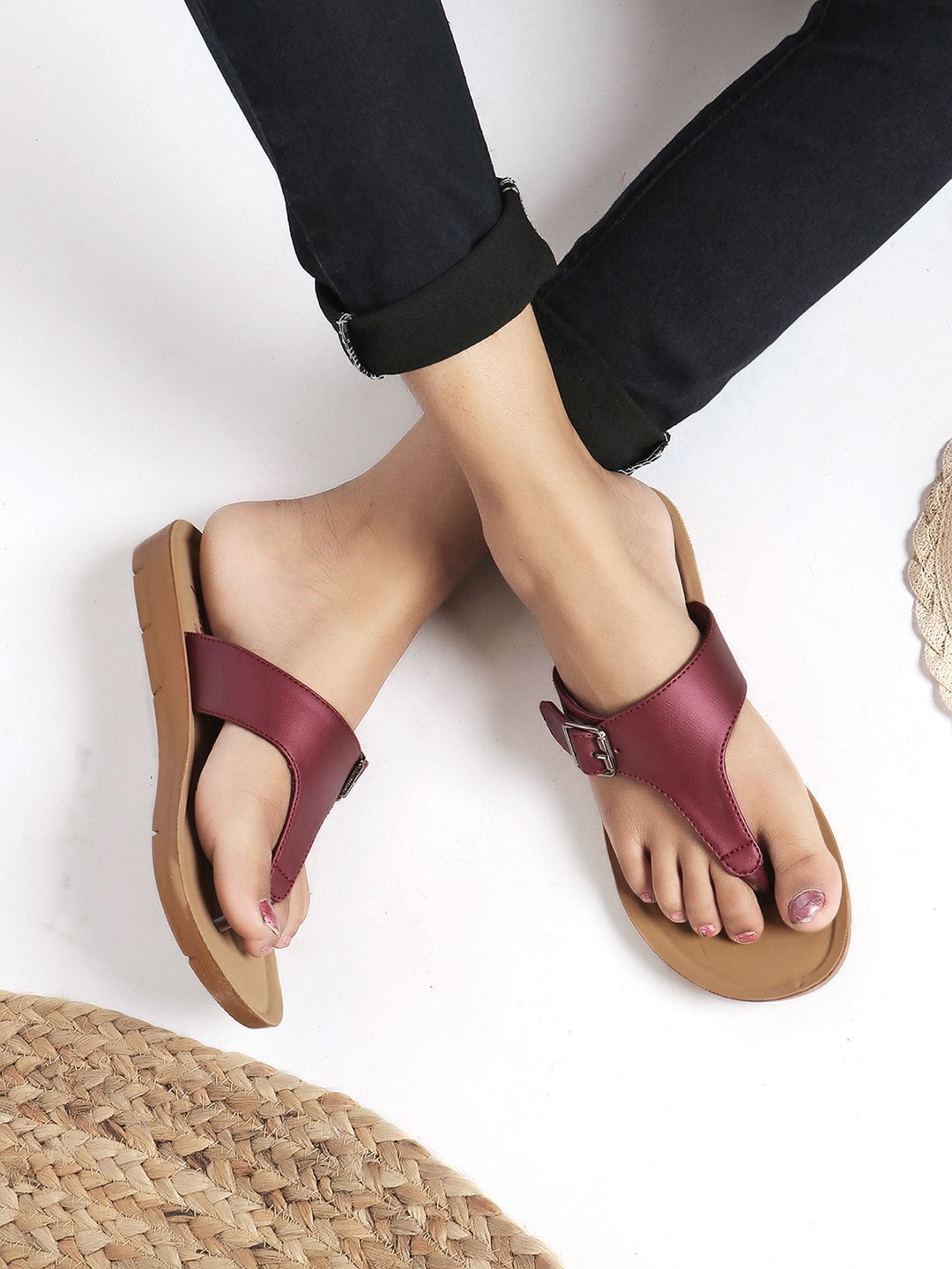 SCHOOZI Women One Toe Flats with Buckles-picture-26