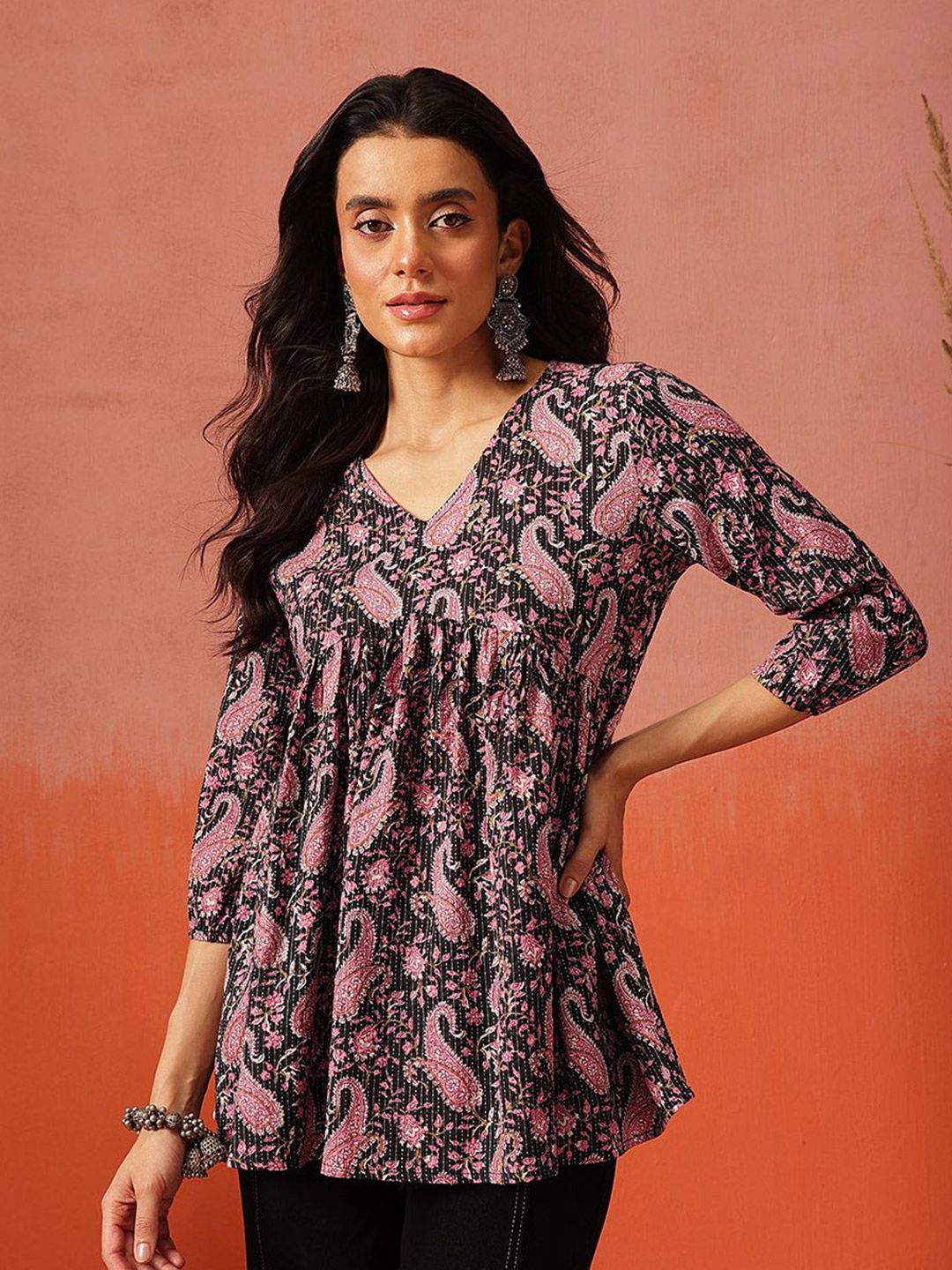 FEMBLISS Floral Printed V-Neck Pure Cotton Kurti-picture-43