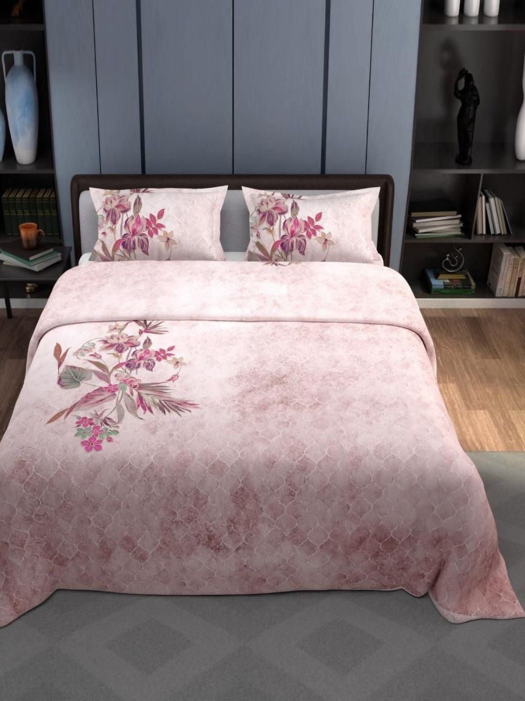 Synergized Cotton Pink Printed Cotton King Bedsheet With 2 Pillow Covers 2.74m x 2.74m-image-21