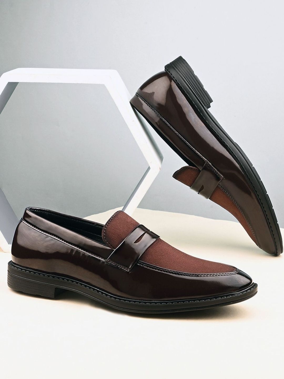HERE&NOW Men Brown Slip On Formal Shoes-picture-27