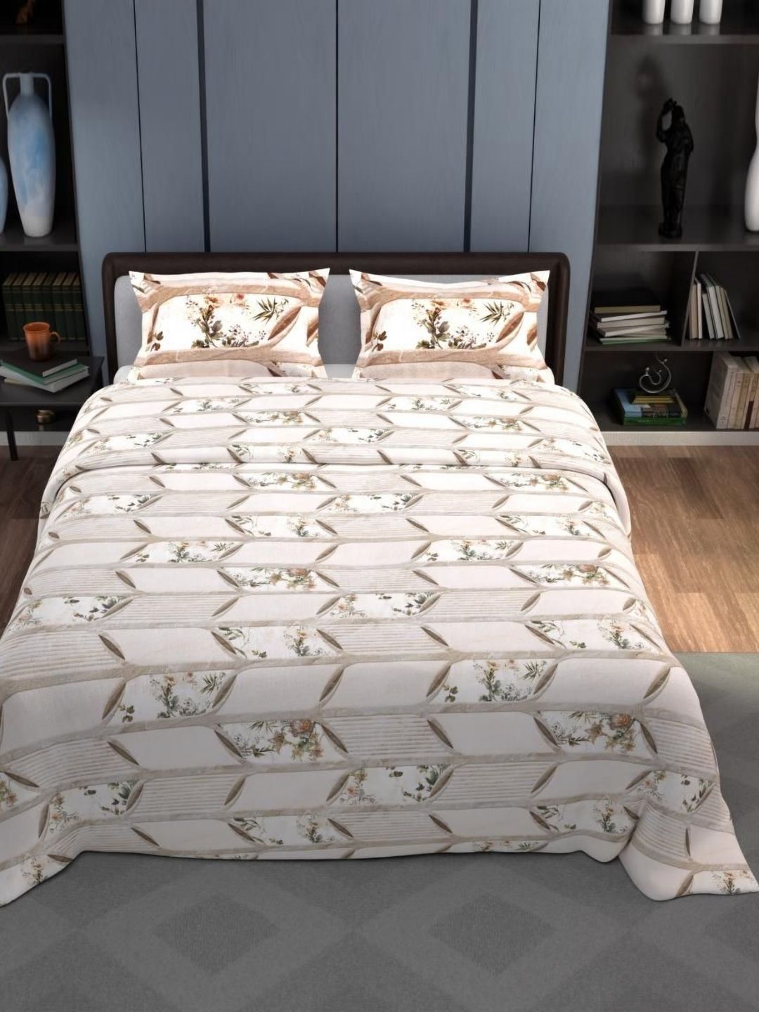 Synergized Cotton Peach & Green Printed Cotton Bedsheet With 2 Pillow Covers 2.74m x 2.74m-image-11