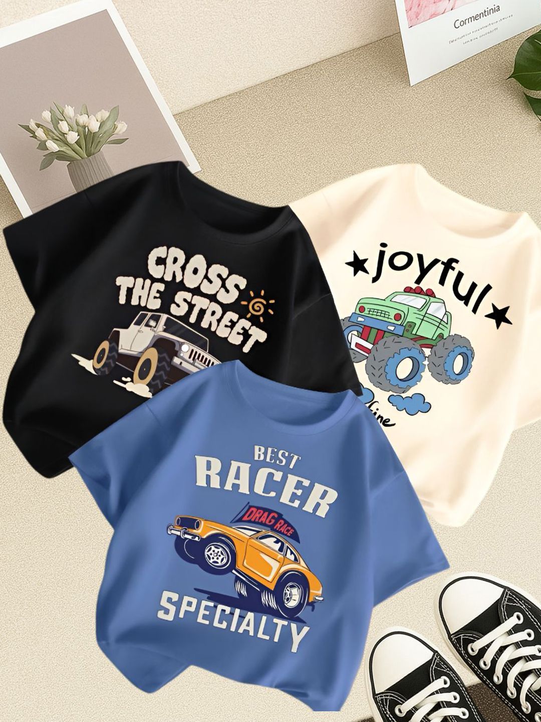 Googo Gaaga Boys Pack of 3 Graphic Printed Round Neck T-shirts-picture-43