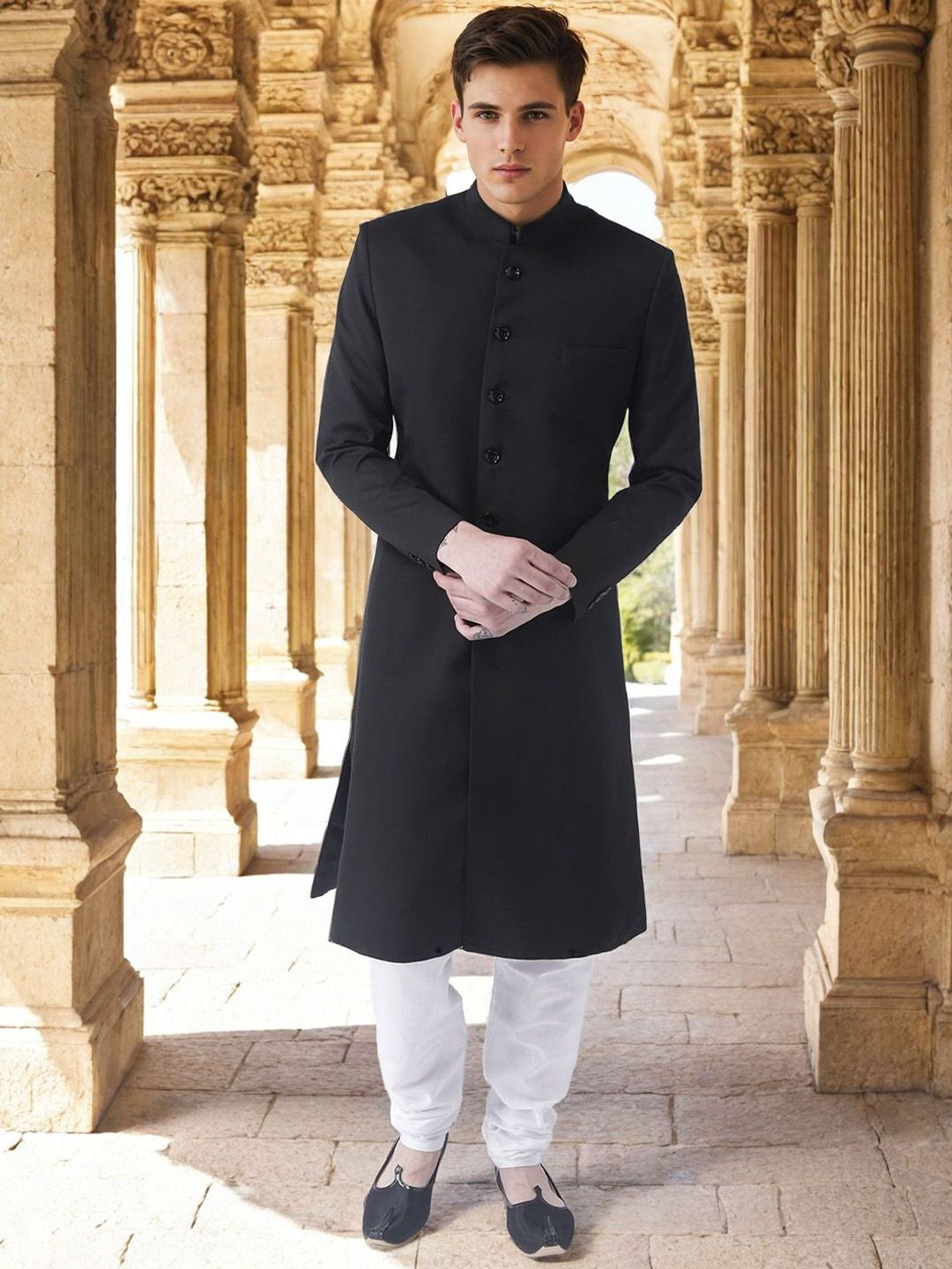 PRINTCULTR Men Mandarin Collar Sherwani Set-picture-25