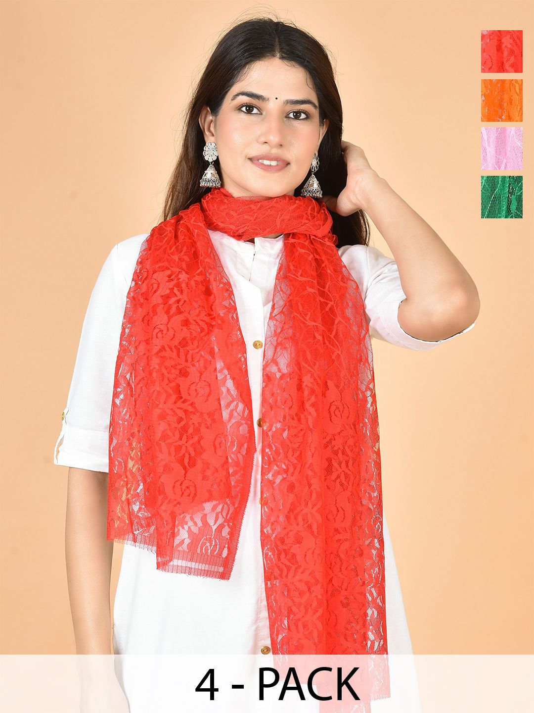 Nakoda Creation Selection Of 4 Floral Woven Design Net Dupattas-picture-35